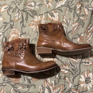 Brown Leather Ankle Boots with Cutout Design